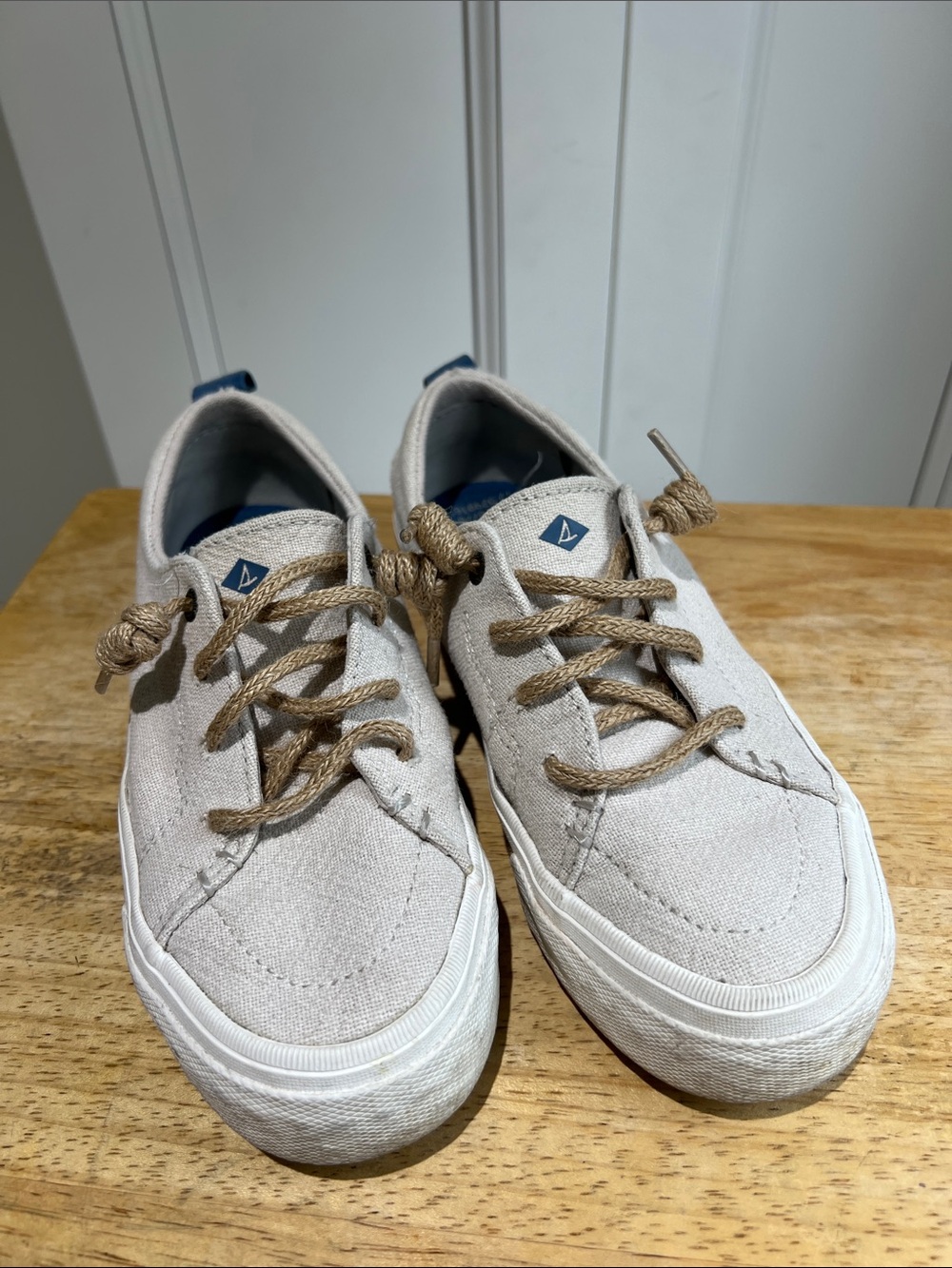 Sperry Cream Canvas Sneakers with Tan Rope Laces